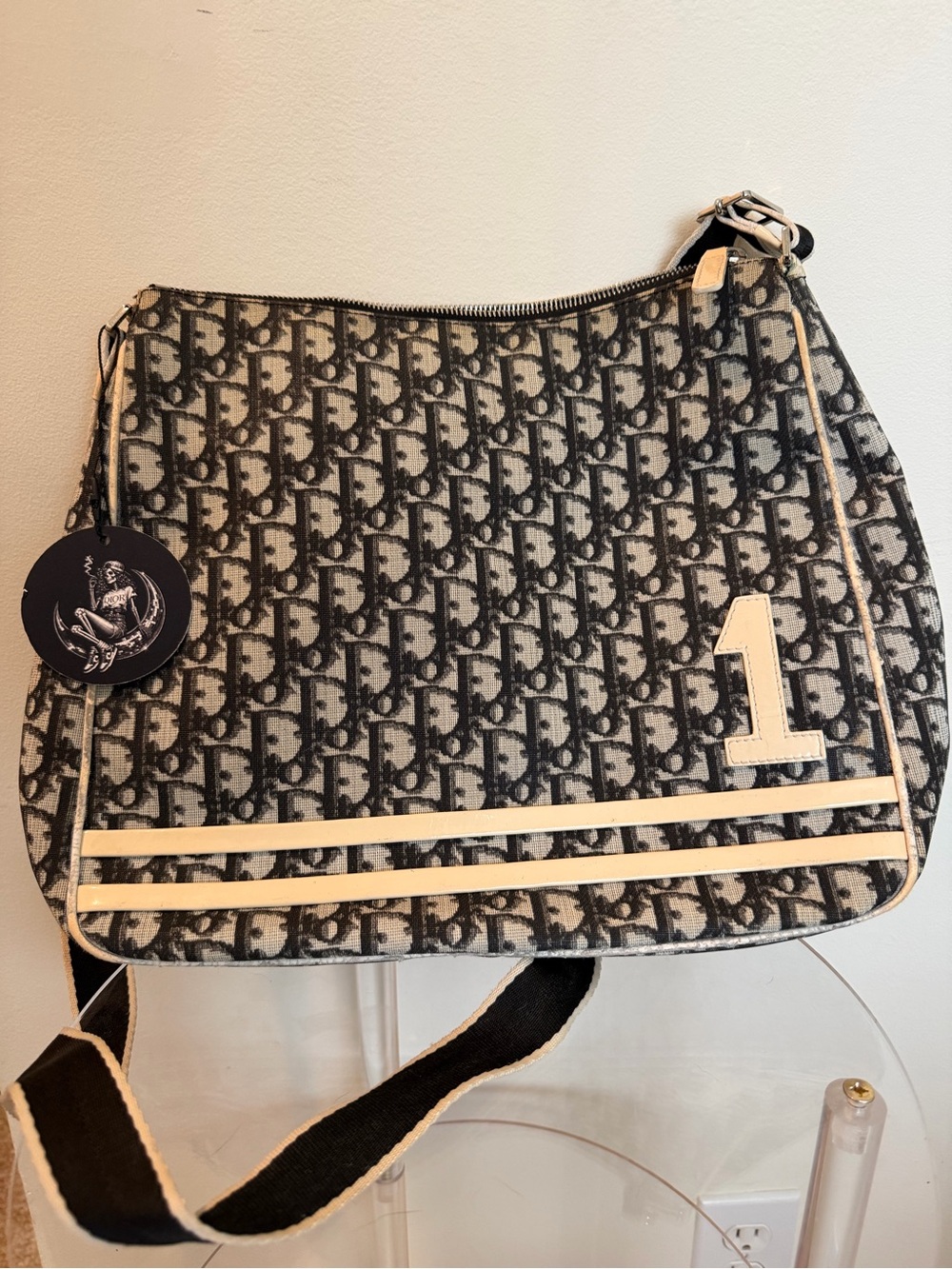 Dior Black and Cream Oblique Messenger Bag with Number Patch - Picture 3 of 4
